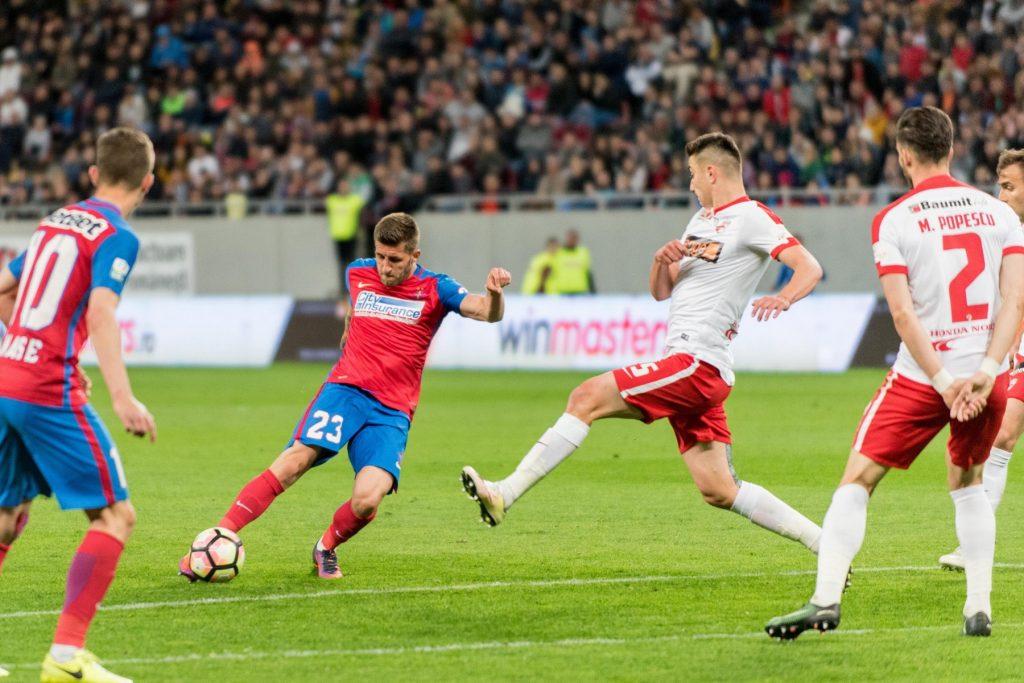 Bucharest, Romania. 02nd Apr, 2017. April 2, 2017: Ovidiu Popescu #23 of FCSB Bucharest during the LPF – Football Romanian Ligue 1 Orange 2016-2017 Play-Off, game between FCSB Bucharest and FC Dinamo 1848 Bucharest at National Arena Stadium, Bucharest, Ro